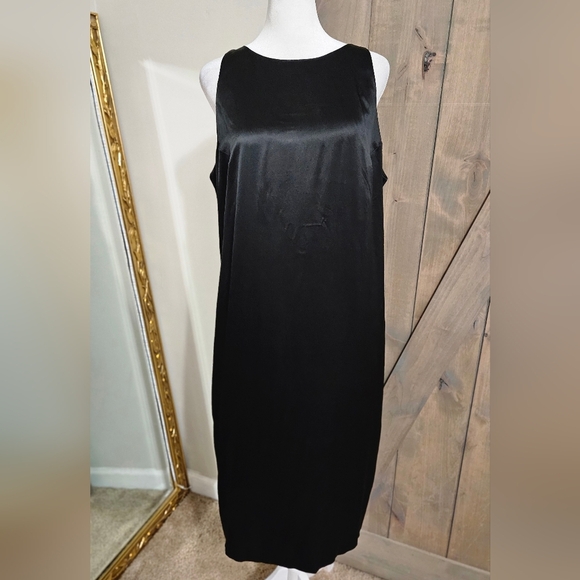 Vintage CADAZ 100% Silk Midi Shift Sleeveless Slip Dress In Black. Size 10 - Picture 6 of 15